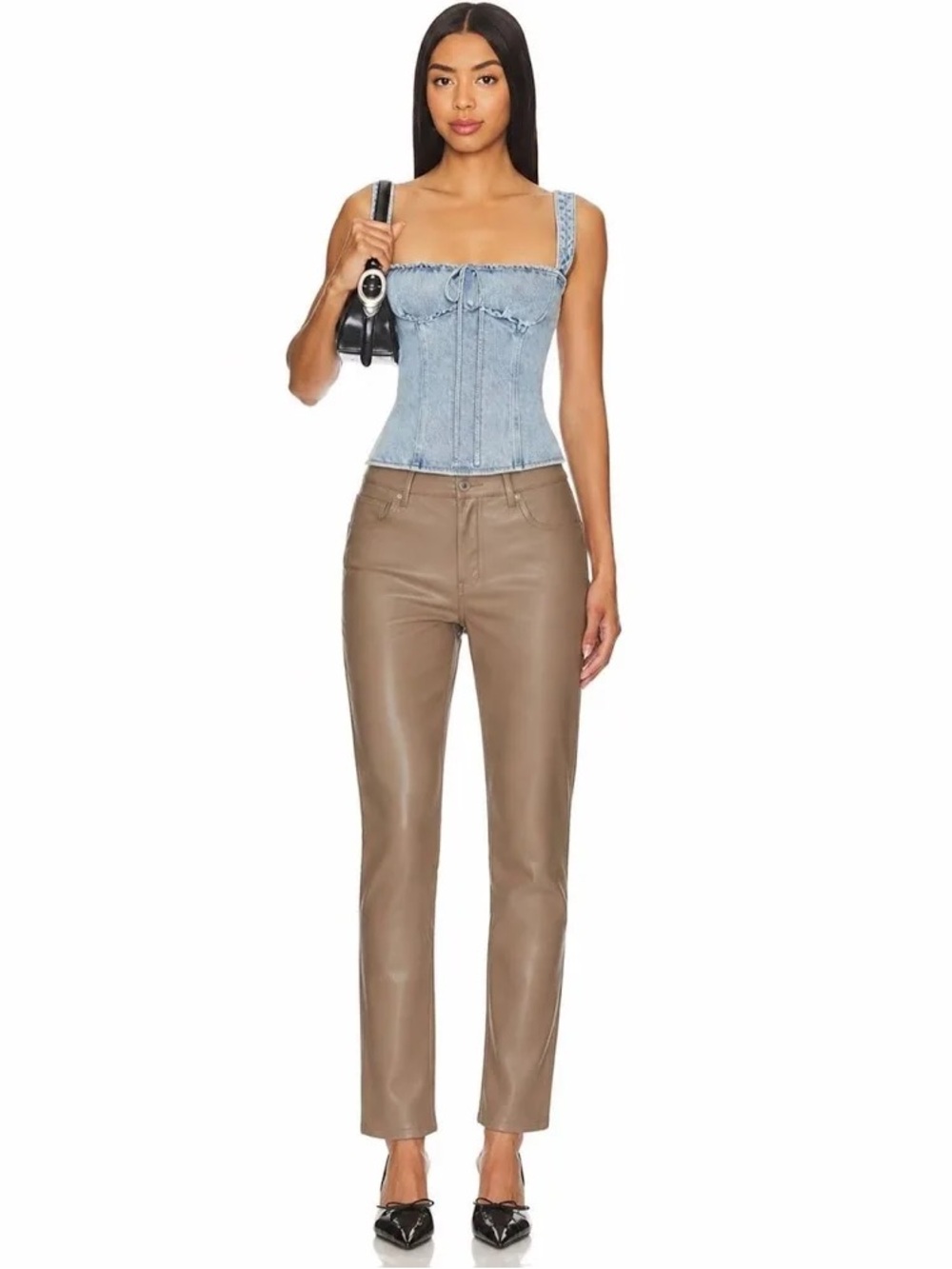 Aritzia Wilfred Melina Vegan Leather Pants in Shitake Taupe/Brown Size 4